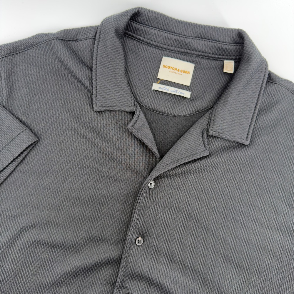 Scotch & Soda Mens XXL Waffle Knit Camp‎ Collar Shirt Black